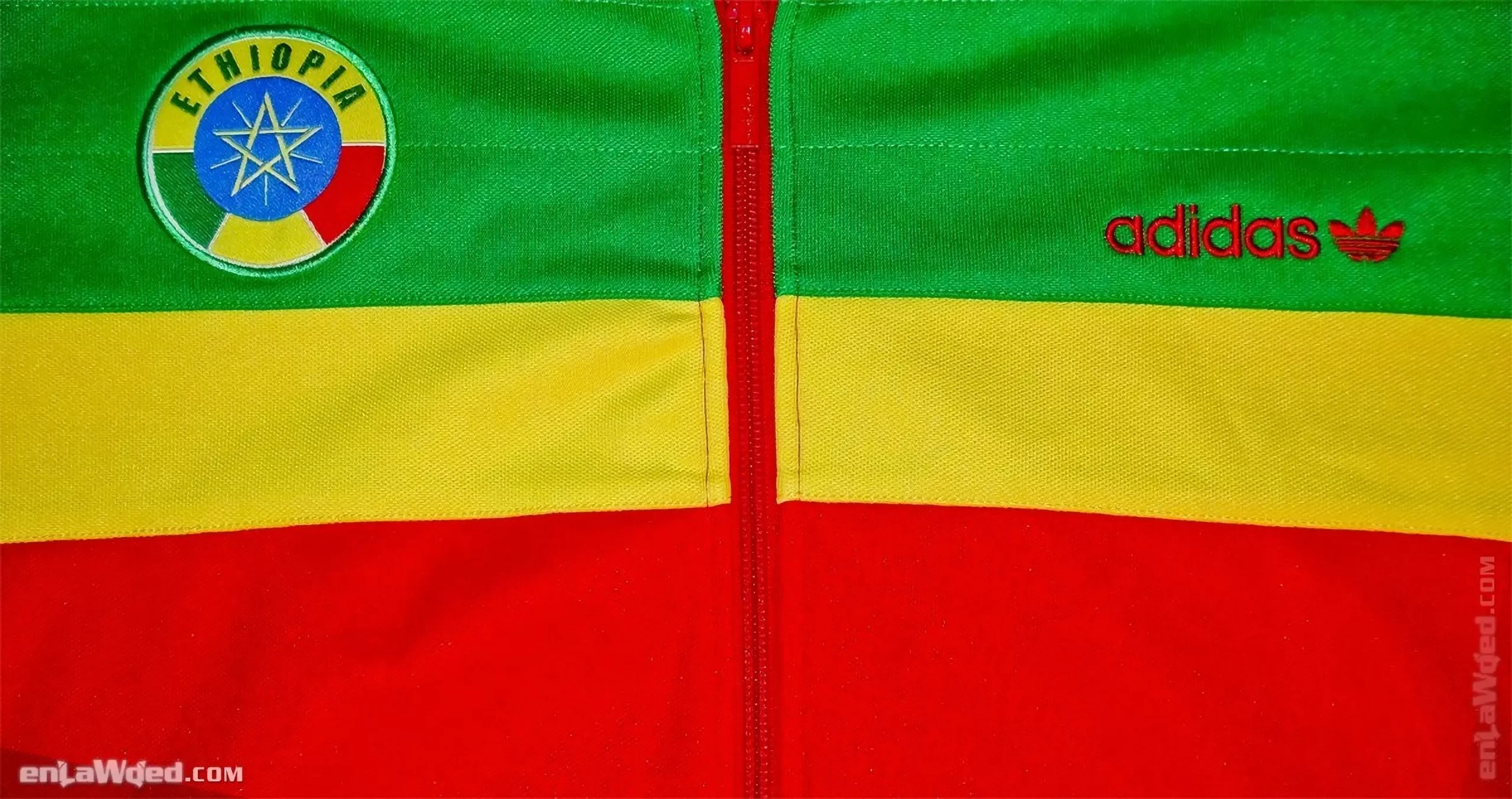 Zoom on the chest of the Ethiopian jacket with the 3 national colors: green, yellow and red
