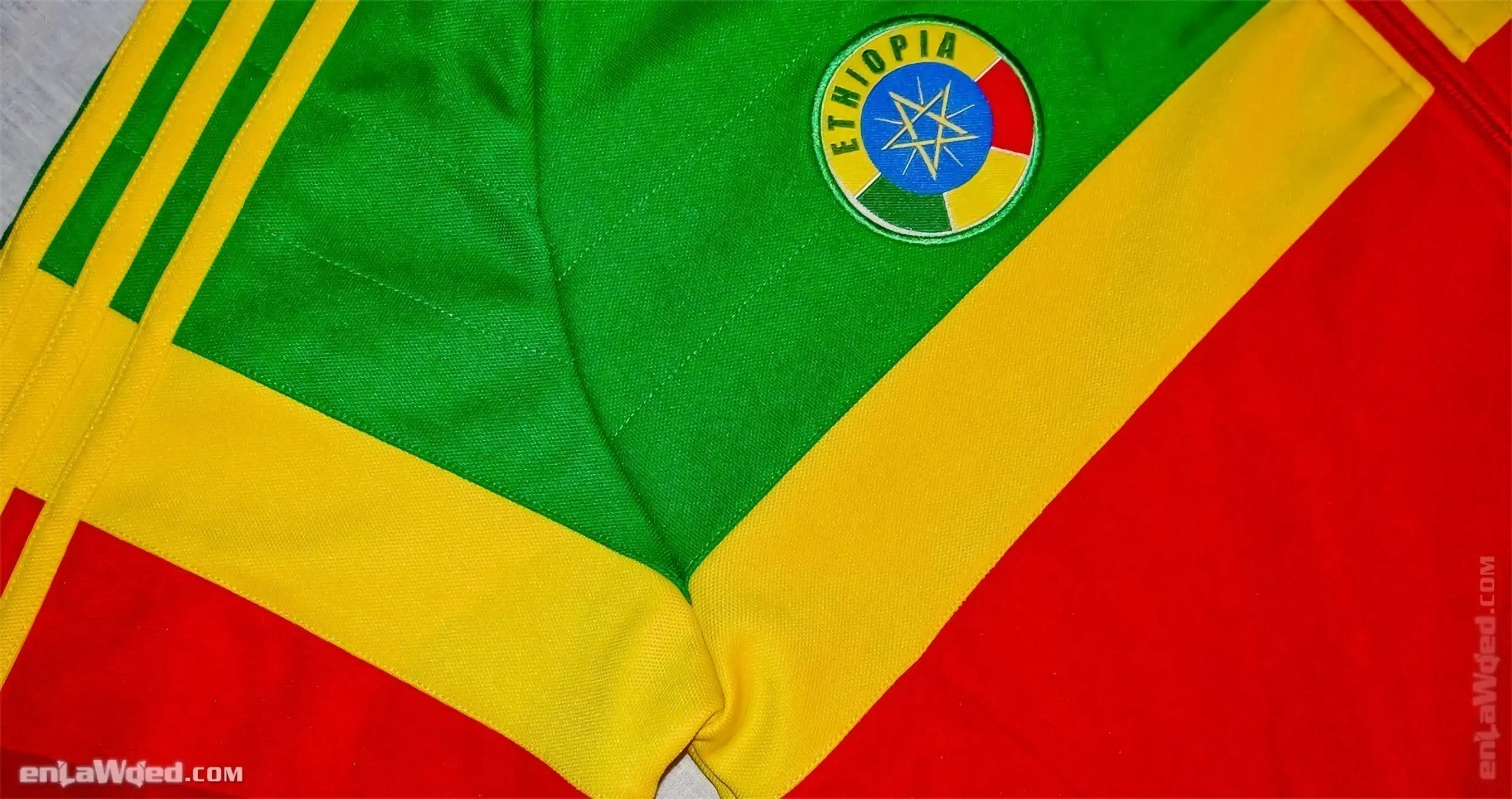 Front view of the right side of the Ethiopian jacket, with the yellow 3-stripes