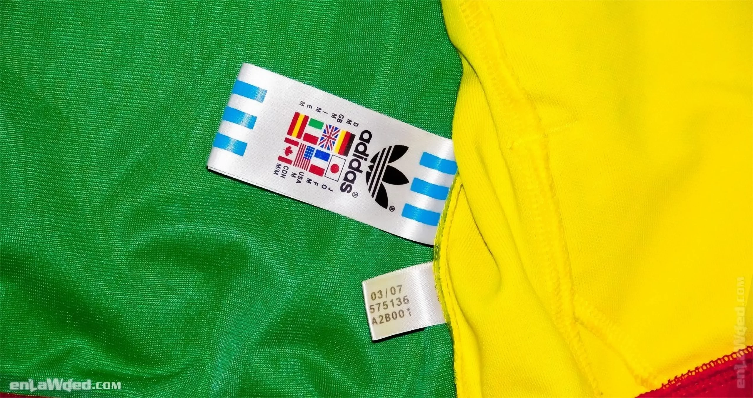 Adidas tag of the Cameroon jacket, with the month and year of fabrication: 03/2007
